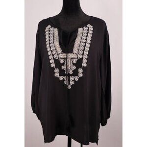 New York‎ & Company Black Tunic with Silver Embellishments Boho Style Size Large
